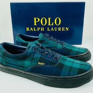 Polo Ralph Lauren Men's Blue and Green Plaid Sneakers